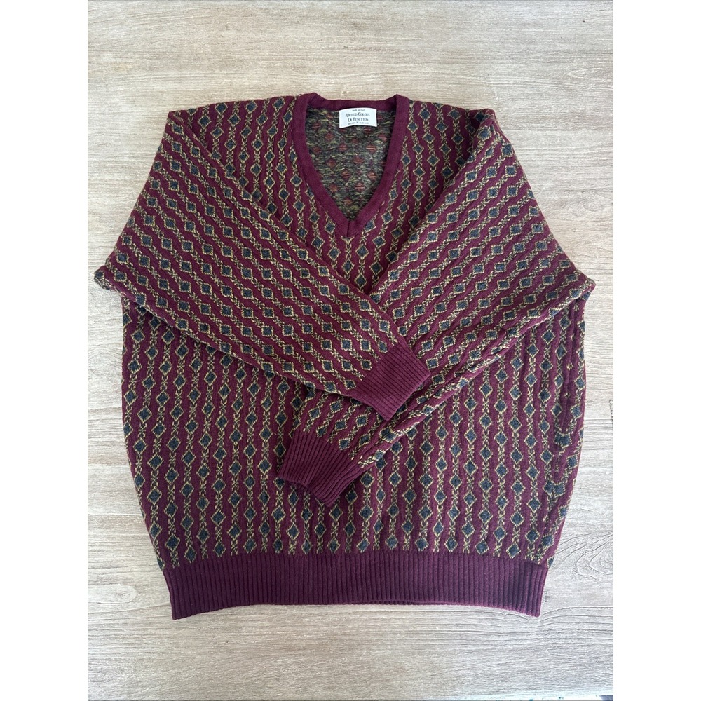 VTG United Colors of Benetton Wool Blend VNeck Sweater Sz XL measured Italy Made